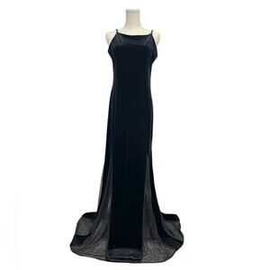 Vintage Onyx Nite 90s Black Velvet Sheer Maxi Dress 10 Whimsigoth Grunge Fairy